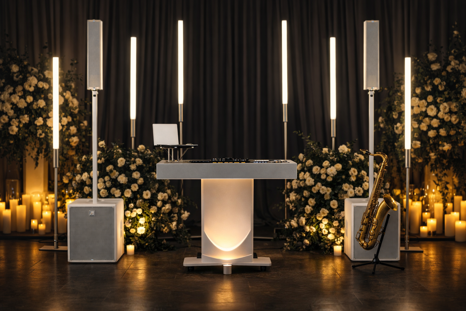 Knox Signature wedding setup with floral arrangements